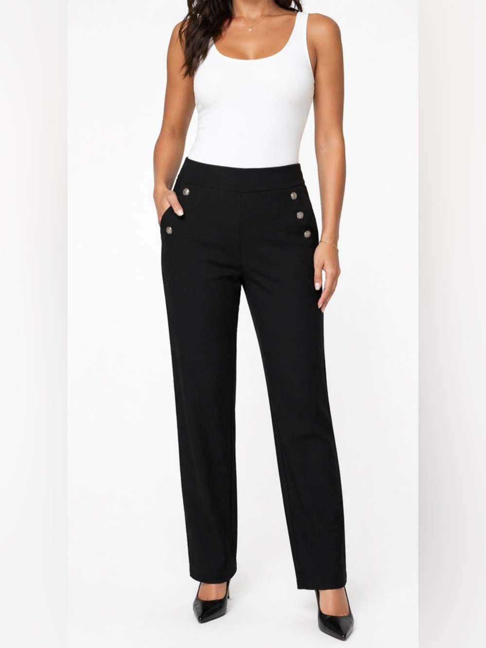 Roz & Ali 12 Petite Black Straight leg pull on pants